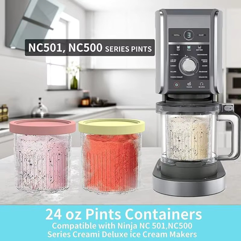 Ninja Ersatzbehälter Set für Creami Deluxe NC500 NC501 mit Snap-Lid Deckeln in Pink - Bild 2