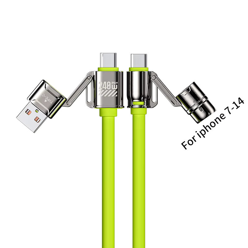 WEKOME 4-in-1 Kirsite-Ladekabel 240W mit Mehrfachfunktionen in Gelb für iPhone, iPad, Notebook und Samsung - Bild 6