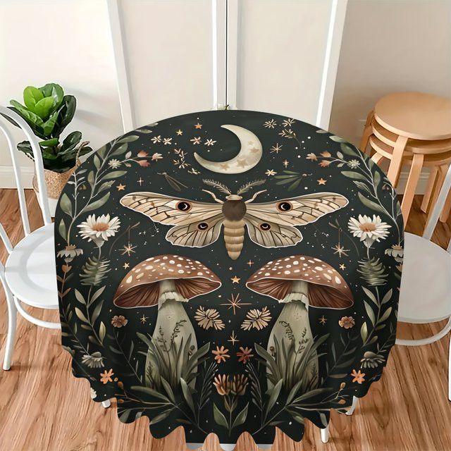 VIKAMA Skandinavische Tischdecke mit Mori-Motten-Pilz-Motiv, rund, wasserfest und schmutzabweisend - Bild 1