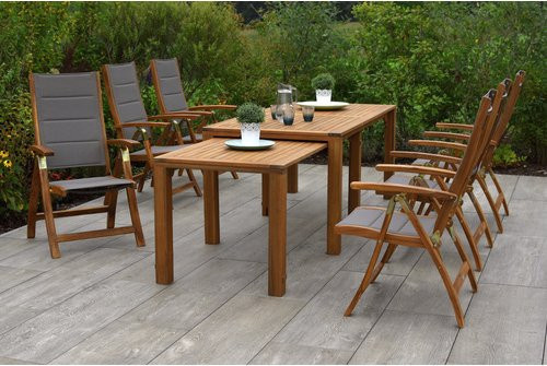 Merxx Gartenmöbelset Acapulco mit Ausziehtisch aus Akazienholz und Textilbespannung, grau/braun, 7-teilig - Bild 1