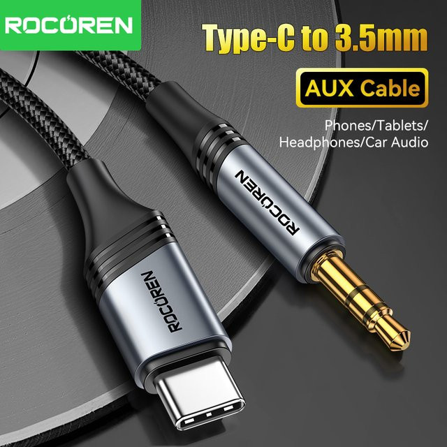 Rocoren USB-C auf 3,5 mm AUX-Kabel in Schwarz für Hi-Fi-Sound mit Klinkenanschluss für Handys, Laptops und Tablets - Bild 1