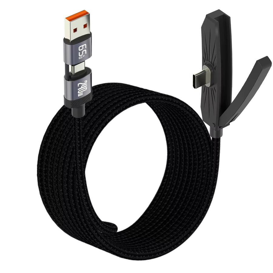 BESY 2-in-1 USB und Typ-C 240W Schnellladekabel mit faltbarem Handyständer in Schwarz - Bild 5