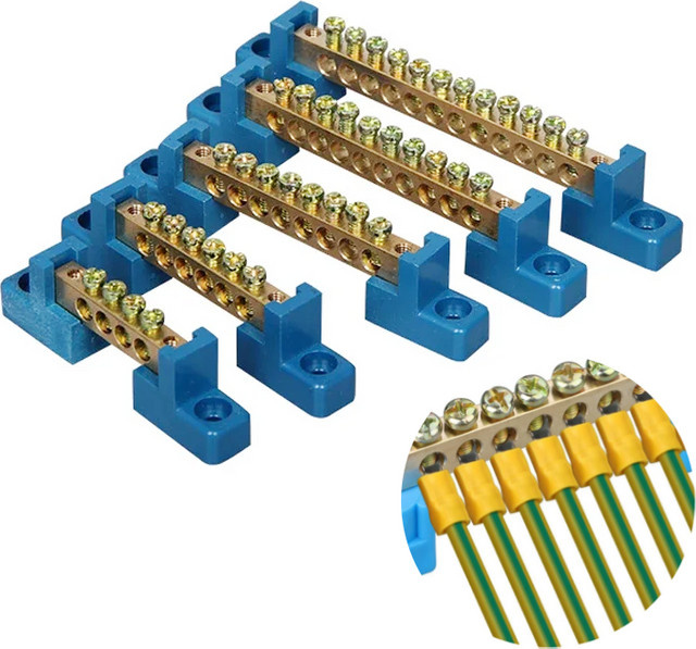 Kupfer Erdungsschiene Terminal Block mit 6 bis 12 Löchern für elektrische Verteilerkästen und Erdungssysteme in Gold und Multicolour aus Messing - Bild 1