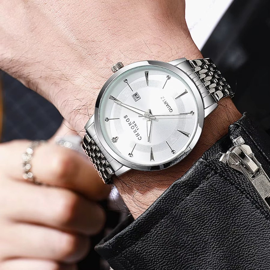Chronos Armbanduhr, Quarz, Edelstahl, Weiß, Herren - Bild 5