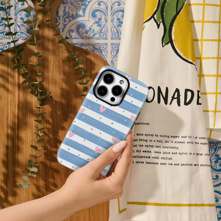 Blau-rosa Herz-Streifen Handyhülle für Apple iPhone 17 Pro Max Plus 16 15 14 13 12 11 mit doppelschichtiger Rückseite - Bild 3