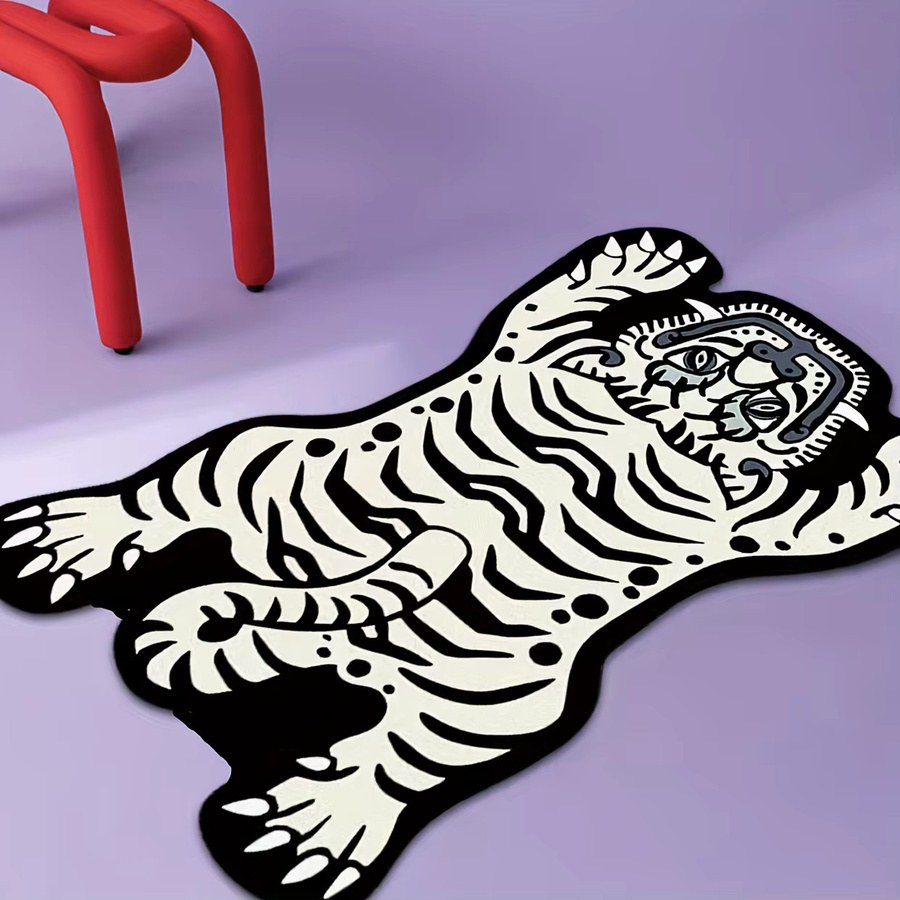 VIKAMA Rutschfeste Fußmatte mit weißem Tiger-Design in unregelmäßiger Form, B/T: 60 x 40 cm - Bild 4