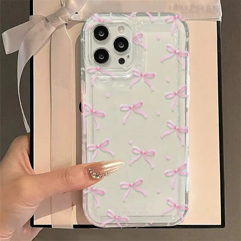Stoßfeste transparente Handyhülle mit rosa Herz- und Schleifen-Design für Apple iPhone 11 bis iPhone 17 Pro Max und 17 Air 16e - Bild 3