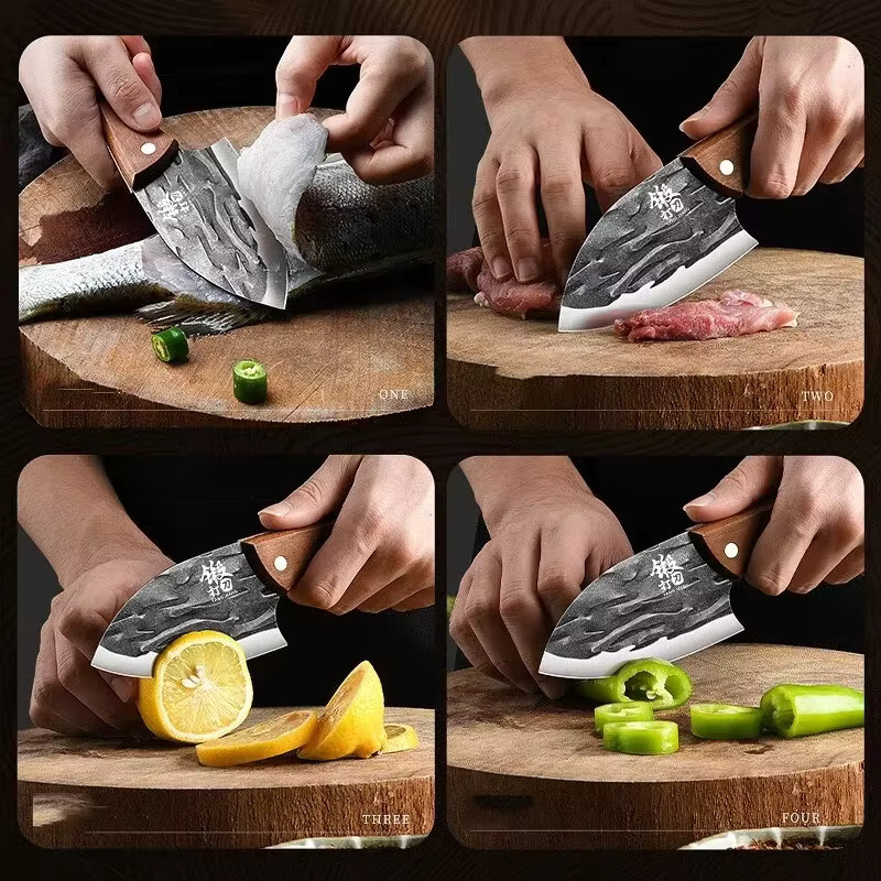 Seiko Mini-Kochmesser aus geschmiedetem Stahl mit Holzgriff für Fisch, Fleisch und Hausmannskost - Bild 3