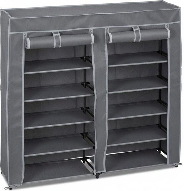 Relaxdays Schuhschrank aus Vliesstoff mit 12 Fächern und Reißverschluss in Anthrazit, B/T/H: 115 x 30 x 107 cm - Bild 1