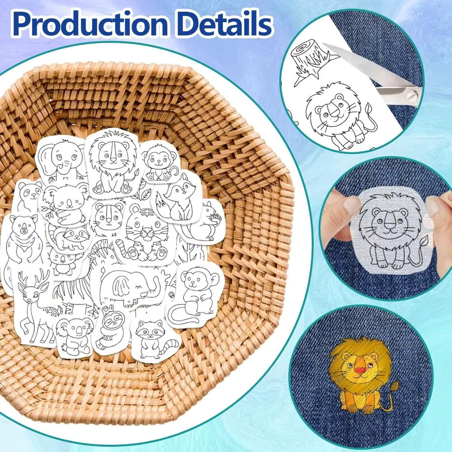 Wasserlöslicher Stickstabilisator mit Waldtier-Motiven zum Aufkleben für Handstickereien, weiß - Bild 2