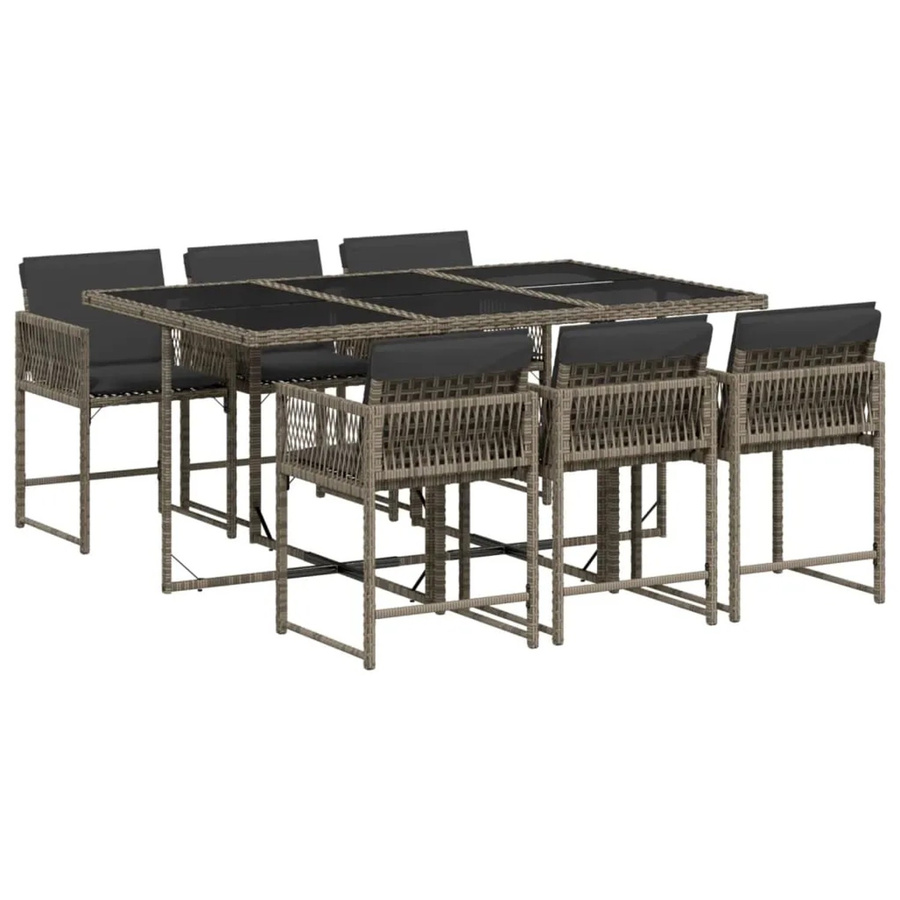 vidaXL 7-tlg Garten-Essgruppe aus Poly-Rattan in Grau mit Kissen und Hartglas-Tischplatte - Bild 2