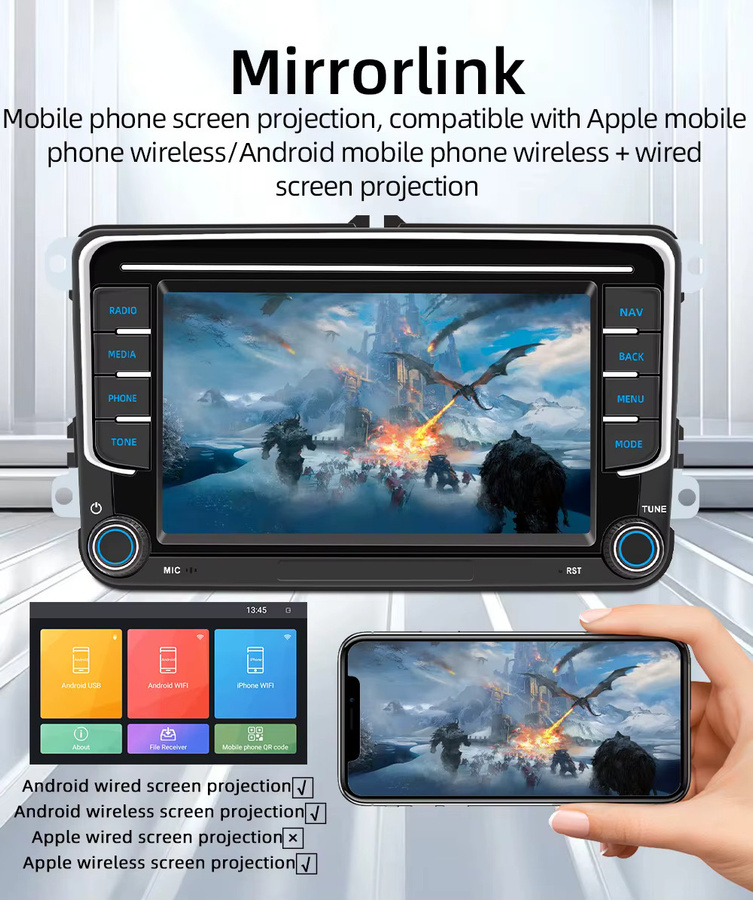BQCC Android 13 Octa Core Autoradio mit 7 Zoll Display, Mirrorlink, Carplay, WIFI und GPS für Volkswagen VW CC Passat B7 Polo Golf 5 6 Jetta mk5 mk6 in Schwarz - Bild 4
