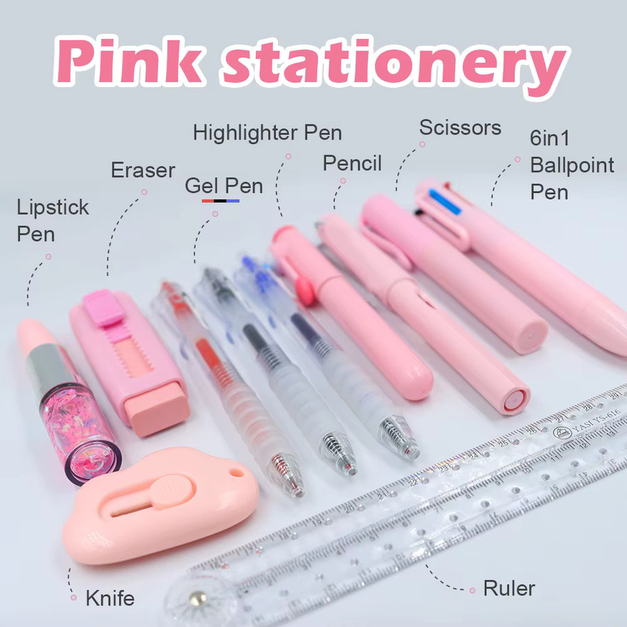 K-MIME 11-in-1 Briefpapier-Set für Schüler in Pink und Lila aus Kunststoff - Bild 2