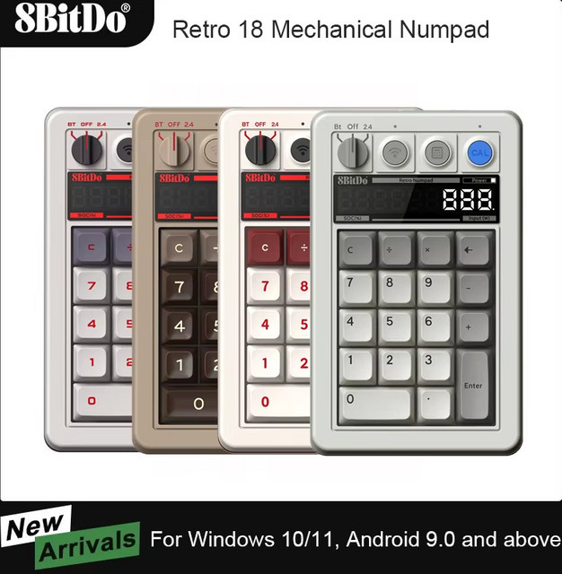 8BitDo Retro 18 Mechanisches Numpad mit Rechnermodus, Bluetooth, 2,4 G und Kabelverbindung für Windows und Android - Bild 1