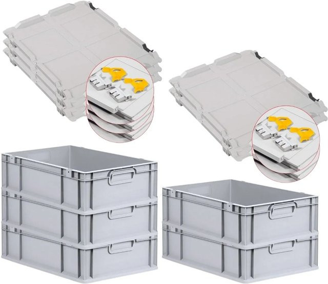 PROREGAL SuperSparSet 5x Eurobox NextGen Grip mit Scharnierdeckel und gelben Schiebeschnappverschlüssen, Grau, H x B x T: 17 x 40 x 60 cm - Bild 1