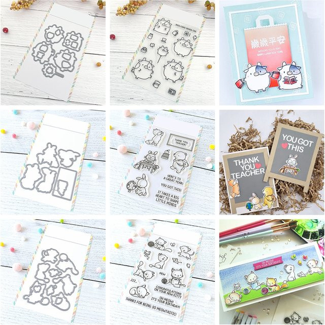 Silikon-Stempel Set mit Tierfiguren wie Bär, Kaninchen, Fuchs und Katze für DIY Thanksgiving Karten und Bastelarbeiten - Bild 1
