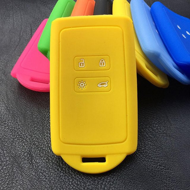 Silikon Schlüsselhülle Abdeckung für Renault Koleos Kadjar Arkana und Samsung QM5, 4 Tasten Smart Key Zubehör, Gelb - Bild 1