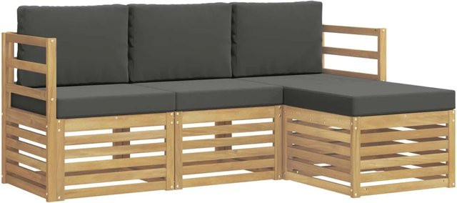 vidaXL Outdoor-Sofagarnitur 4-teilig aus Akazienholz in Anthrazit und Weiß mit Polsterkissen - Bild 1