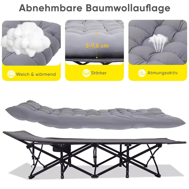 Super life Klappbares Campingbett für Erwachsene in Schwarz mit robustem Metallgestell und Stoffbezug - Bild 3