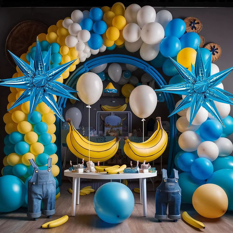 Cartoon-Ballonbogen-Set in Blau, Gelb und Weiß mit Stern-Ballons zur Dekoration für Kindergeburtstage - Bild 2
