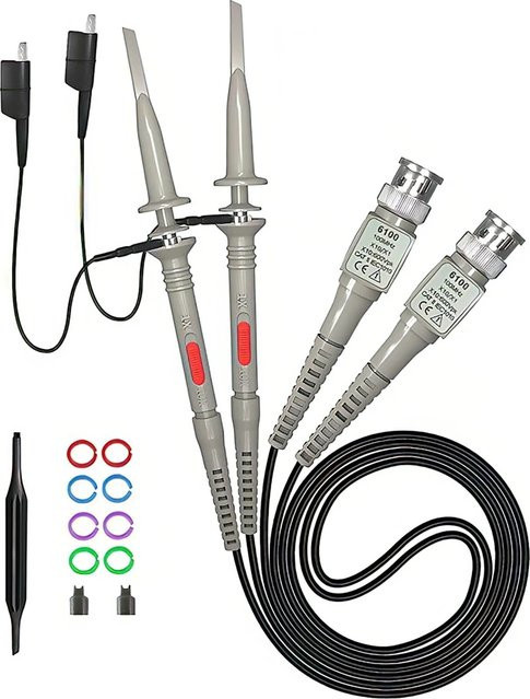 Mayitr P6100 BNC Oszilloskop Sonde Kit 100 MHz in Grau mit 1X und 10X Messleitungen und Krokodilklemmen - Bild 1