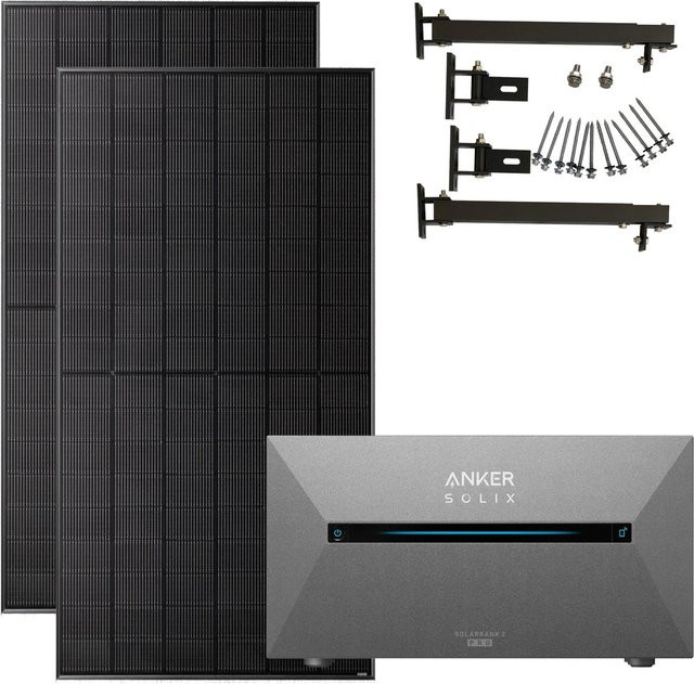 Anker SOLIX 1.000 W Balkonkraftwerk mit Solarbank Pro 2 und Halterung für Flachdach in Schwarz - Bild 1