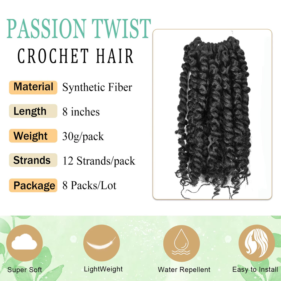 DinDong Synthetische Passion Twist Häkelhaare, 8er Pack, Damen - Bild 3