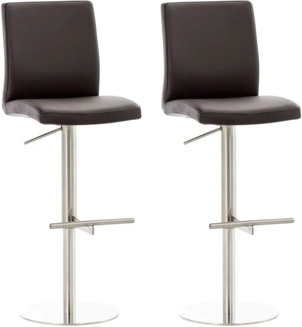 DELUKE 2er Set Barhocker DIVER aus Kunstleder in Braun mit silbernem Fuß, höhenverstellbar und drehbar, B/T/H: 40 x 49 x 93 cm - Bild 1