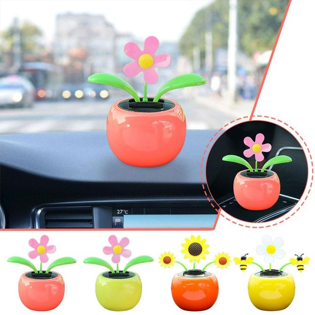 Solarbetriebene Sonnenblume als Auto-Armaturenbrett-Ornament in Gelb mit Tanzfunktion - Bild 1