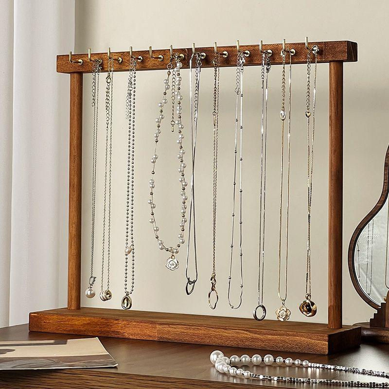 SZwatch Schmuck-Organizer aus Massivholz mit 12 Haken für Halsketten, Ohrringe und Armbänder in Holzfarbe - Bild 2