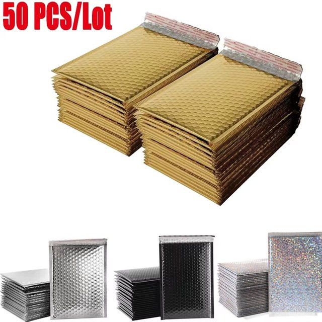 50 Stück luxuglow Versandtaschen aus aluminisierter Blasenfolie in Gold und Rot, selbstklebende wasserdichte Mailing-Umschläge mit Polsterung - Bild 1