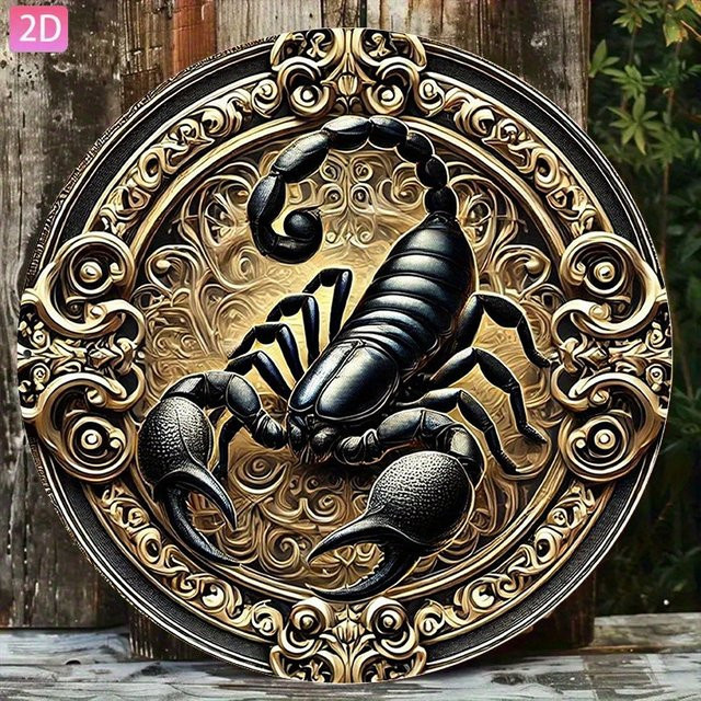 CIFBUY Skorpion Wanddekoration aus Aluminium im Retro-Design, runde Sternzeichen-Wandkunst für drinnen und draußen, Durchmesser: 20 cm - Bild 1