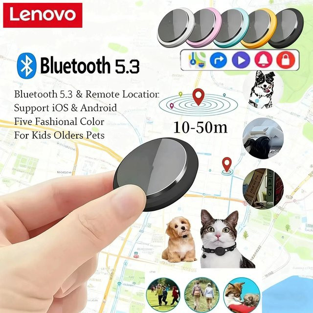 Lenovo GPS-Tracker Bluetooth 5.3 Anti-Verlust-Minigerät in Schwarz für Haustiere, Kinder und Taschen, kompatibel mit iOS und Android - Bild 1
