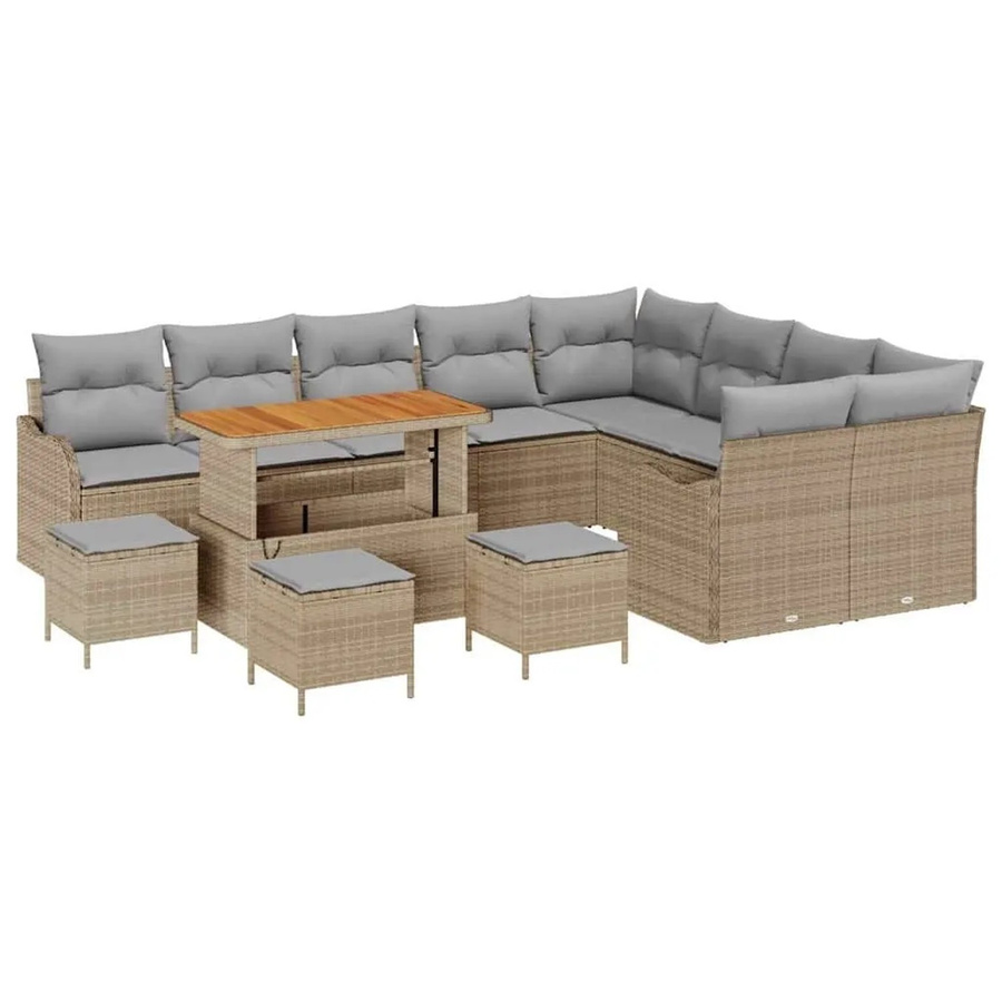 vidaXL Garten-Sofa-Set 13-teilig mit Kissen in Beige und Hellgrau aus Poly-Rattan und Stahl - Bild 2