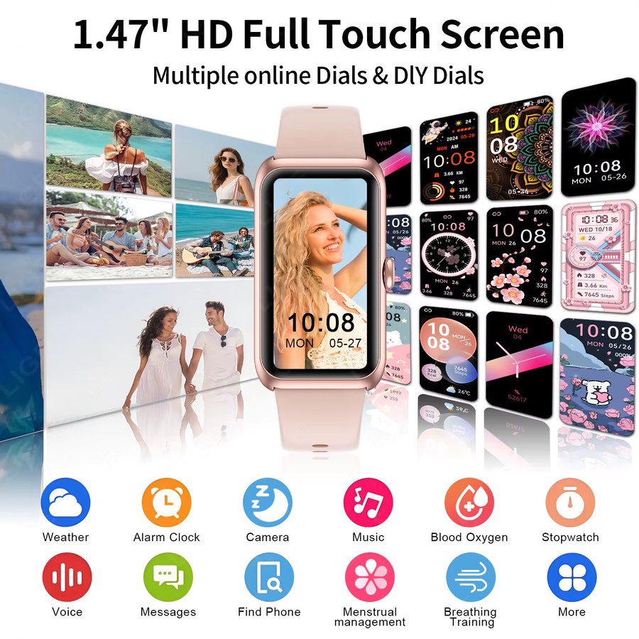 LIGE Smartwatch, Roségold, Damen, Herzfrequenz, Schwarz - Bild 4