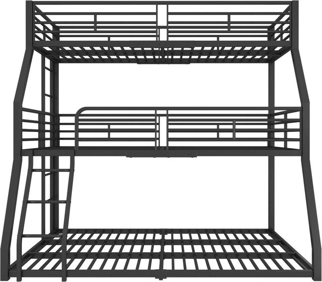 okwish Dreifach-Etagenbett aus Metall und MDF in Schwarz, B/T/H: 90 x 200 x 198 cm (ohne Matratze) - Bild 1
