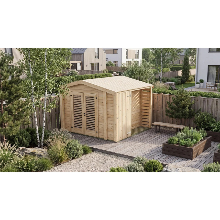 Weka Holz-Gartenhaus Killarney mit Satteldach in Natur Braun, B: 311 cm, T: 263 cm, H: 241 cm - Bild 2