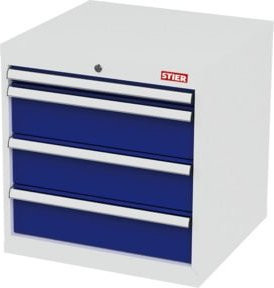 STIER Schubladenschrank aus Stahl mit 4 Schubladen, Farbe: Lichtgrau/Enzianblau, B/T/H: 60,0 x 57,5 x 62,0 cm - Bild 1