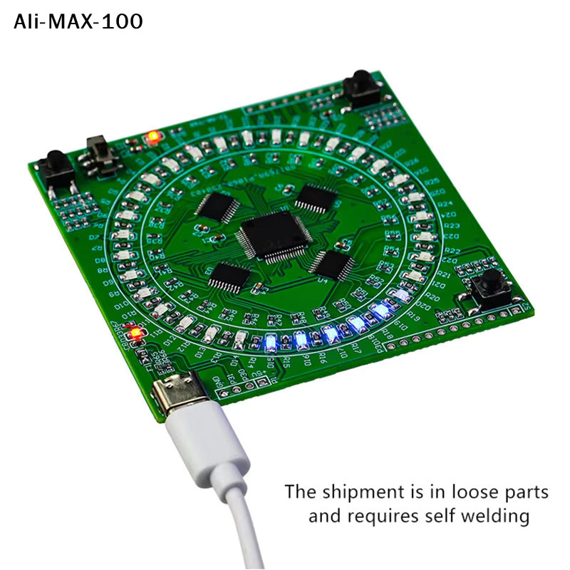 AyS LQFP64 Löt-DIY-Kit 5V Lauflicht-SMD-Lötübungsboard mit USB-C-Schnittstelle in Grün - Bild 2
