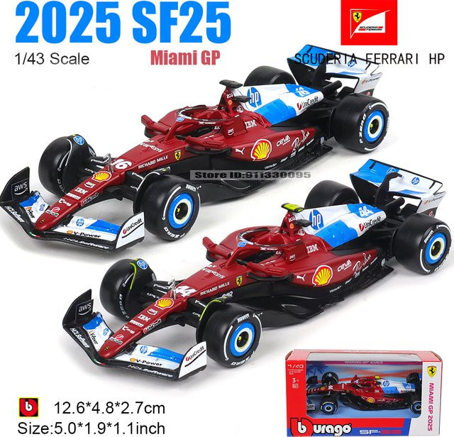Bburago 2025 Miami GP Ferrari SF25 # 16 Charles Leclerc # 44 Lewis Hamilton Modellauto, 1:43, ab 3 Jahren - Bild 1