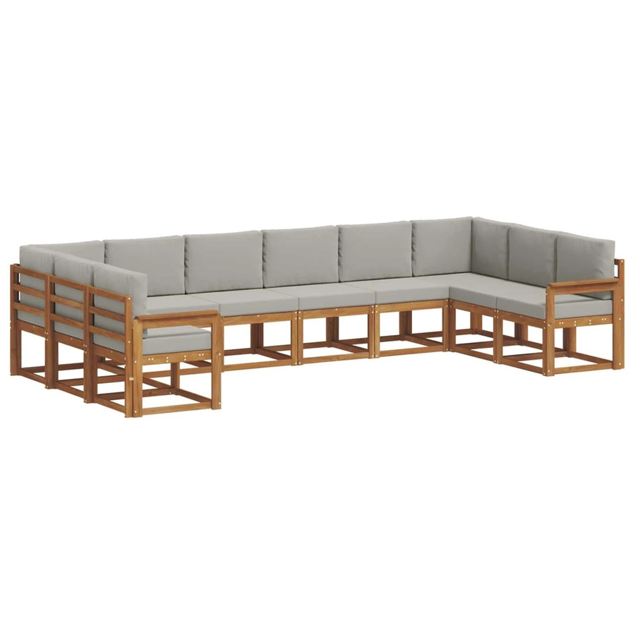 vidaXL Outdoor-Sofagarnitur aus Akazienholz in L-Form mit 10-teiligem Set, Farbe: Natur und Hellgrau - Bild 2