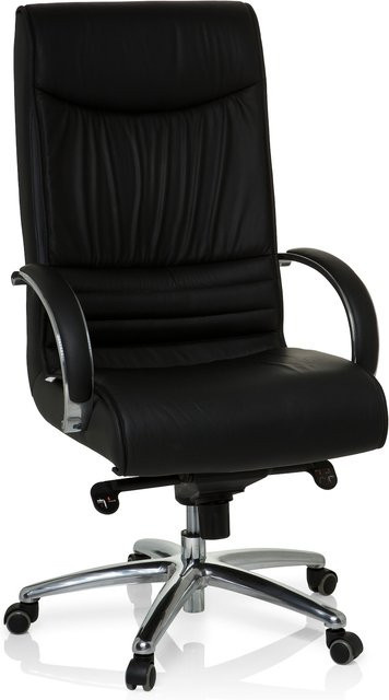 hjh OFFICE XXL Drehstuhl F 400 mit Armlehnen aus Leder in Schwarz - Bild 1