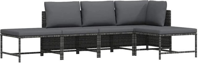 vidaXL 5-tlg Garten-Sofagarnitur in L-Form aus Poly Rattan und Metall, Anthrazit Grau mit Auflagen und Ottoman - Bild 1