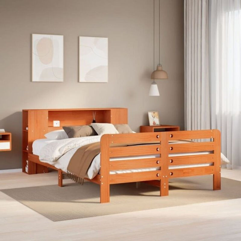 Massivholzbett aus Kiefer im Landhausstil von Vidaxl, Farbe Braun, B/T/H: 135 x 190 x 82 cm (ohne Matratze) - Bild 1
