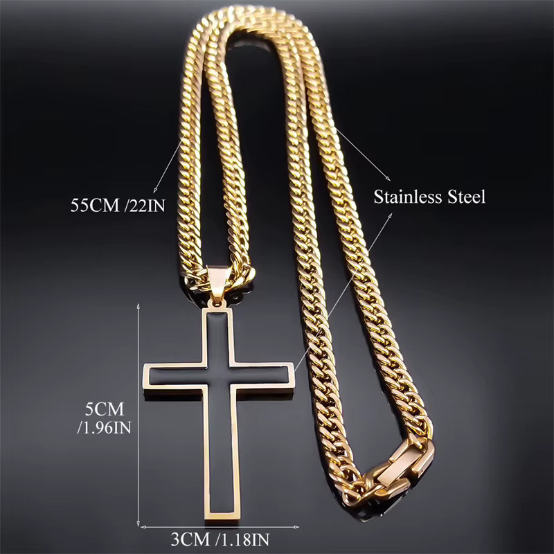 Halskette mit Kreuz Anhänger, Edelstahl, Goldfarben, Unisex - Bild 4