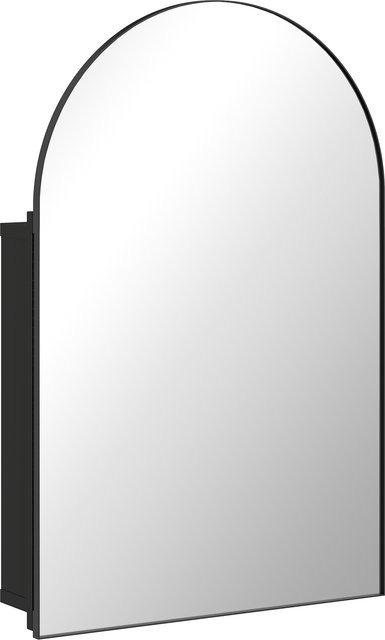HOMCOM Spiegelschrank Bad Schwarz mit 180 Grad Tür und 3 Regalen, Hängender Badezimmerschrank aus Metall und Glas, B: 50 cm, T: 12 cm, H: 76 cm - Bild 1