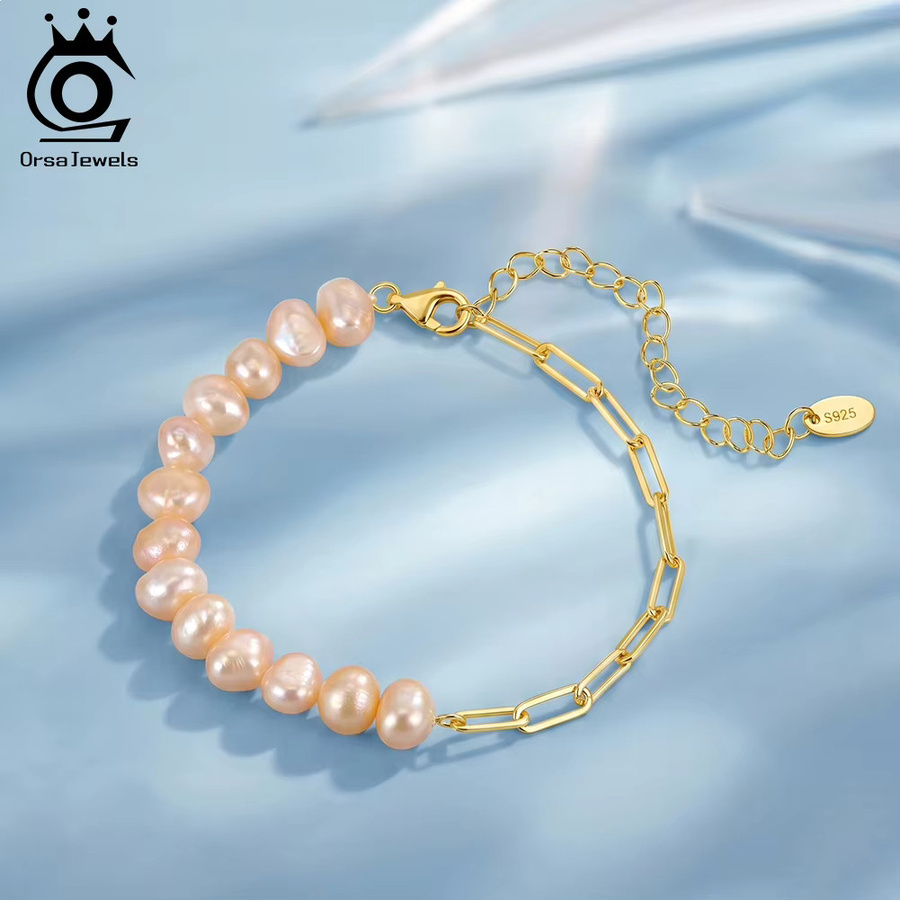 ORSA JEWELS Paperclip-Gliederkettenarmband, 925 Silber, Perle, Damen - Bild 2