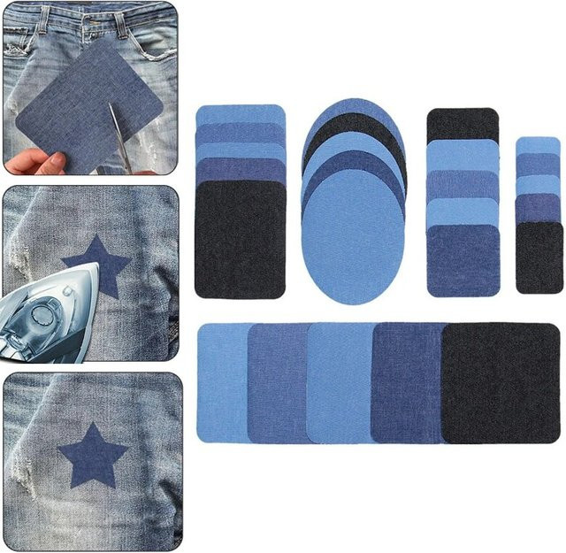 Denim-Aufnäher Reparaturset aus 100 % Baumwolle in Blau für Jeans und Kleidung - Bild 1