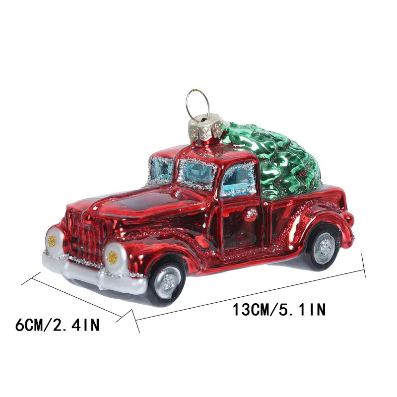 Mundgeblasener Weihnachts-LKW aus Glas als hängendes Ornament in Rot - Bild 6