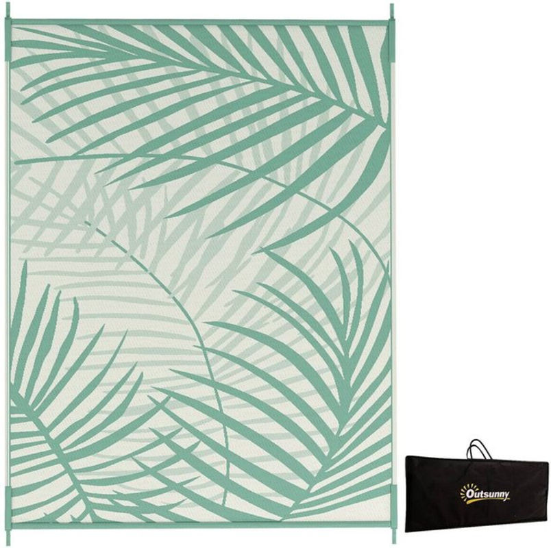 Outsunny Outdoor-Teppich mit Blumenmuster in Grün und Beige, wendbar und wasserabweisend, B/L: 274 x 365 cm - Bild 1